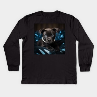 Black Staffy With Pearls Kids Long Sleeve T-Shirt
